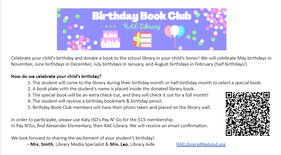 RAE Birthday Book Club